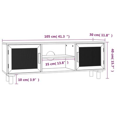 vidaXL TV-benk hvit 105x30x40 cm heltre furu og naturrotting