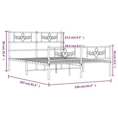 vidaXL Sengeramme i metall med hode- og fotgavl hvit 150x200 cm