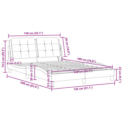 vidaXL Sengeramme med hodegavl svart og hvit 140x190 cm kunstlær