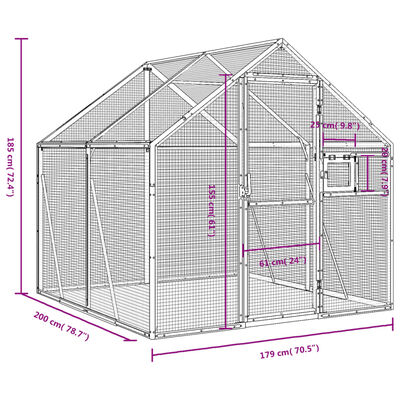 vidaXL Fuglehus sølv 1,79x2x1,85 m aluminium