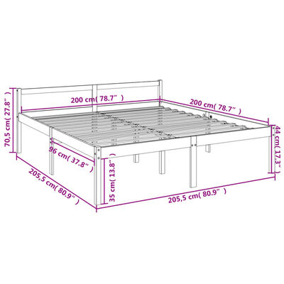 vidaXL Seniorseng grå 200x200 cm heltre furu