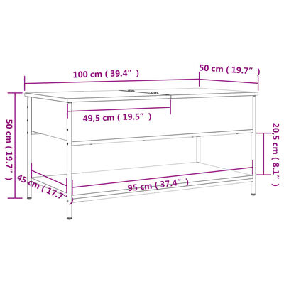 vidaXL Salongbord svart 100x50x50 cm konstruert tre og metall