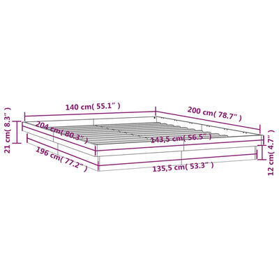 vidaXL LED-sengeramme voksbrun 140x200 cm heltre furu