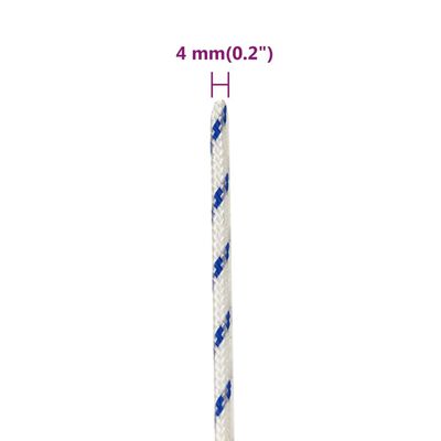 vidaXL Båttau hvit 4 mm 500 m polypropylen