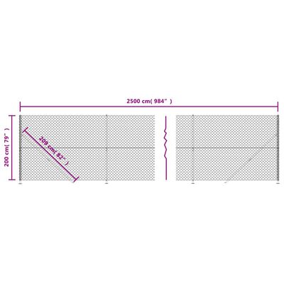 vidaXL Kjettinggjerde med flens antrasitt 2x25 m