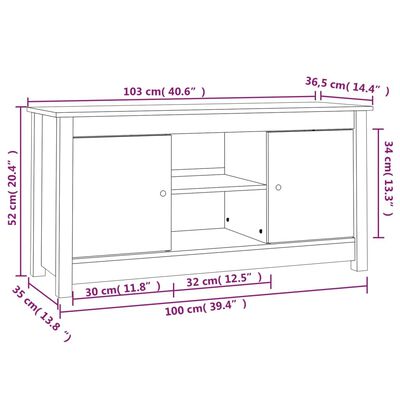 vidaXL TV-benk honningbrun 103x36,5x52 cm heltre furu