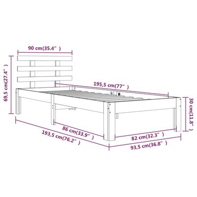 vidaXL Sengeramme svart heltre 90x190 cm Single