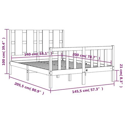 vidaXL Sengeramme med hodegavl hvit 140x200 cm heltre