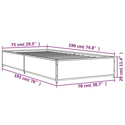 vidaXL Sengeramme røkt eik 75x190 cm konstruert tre og metall