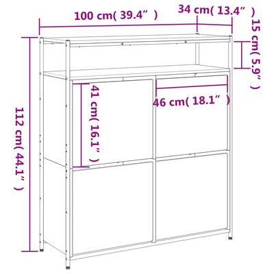 vidaXL Skoskap med 4 vippeskuffer sonoma eik 100x34x112 cm