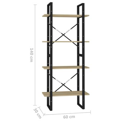 vidaXL Bokhylle 4 nivå sonoma eik 60x30x140 cm konstruert tre