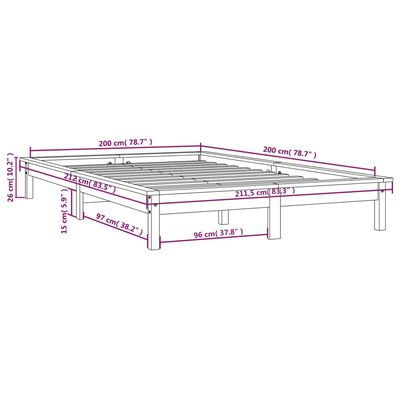 vidaXL Sengeramme honningbrun 200x200 cm heltre furu