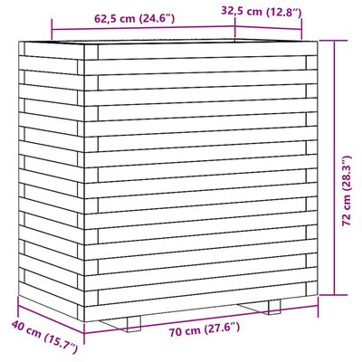 vidaXL Plantekasse hvit 70x40x72 cm heltre furu