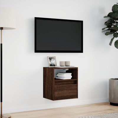 vidaXL Vegghengt TV-benk med LED brun eik 41x31x45 cm