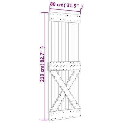 vidaXL Skyvedør med monteringstilbehør 80x210 cm heltre furu