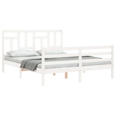 vidaXL Sengeramme med hodegavl hvit 5FT King Size heltre