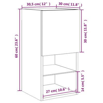 vidaXL TV-benk med LED-lys røkt eik 30,5x30x60 cm