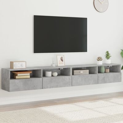 vidaXL Vegghengte TV-benker 2 stk betonggrå 100x30x30cm konstruert tre