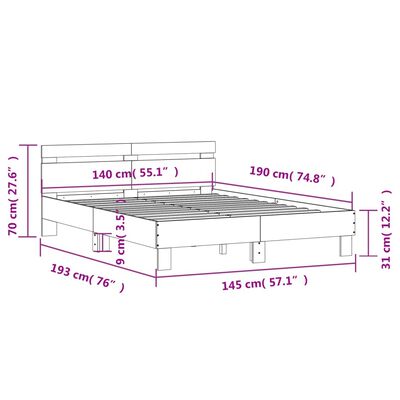 vidaXL Sengeramme med hodegavl hvit 140x190 cm konstruert tre