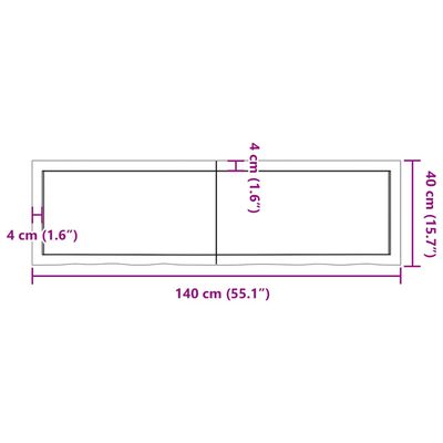 vidaXL Benkeplate til bad mørkebrun 140x40x(2-4) cm behandlet heltre