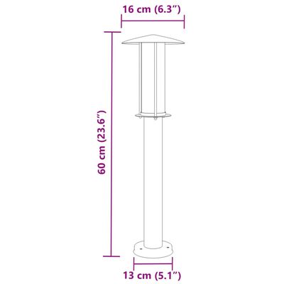 vidaXL Utendørs gulvlamper 3 stk sølv 60 cm rustfritt stål