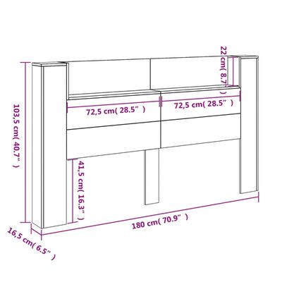 vidaXL Hodegavl skap med LED svart 180x16,5x103,5 cm