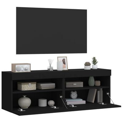 vidaXL Vegghengte TV-benker med LED 2 stk svart 60x30x40 cm