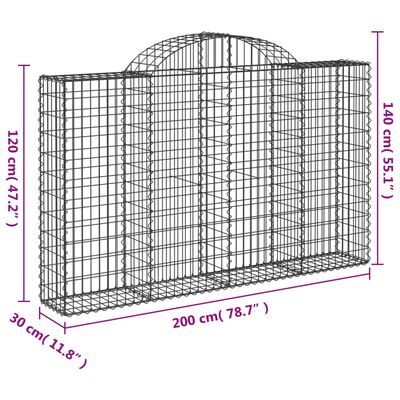 vidaXL Gabionkurver buede 15 stk 200x30x120/140 cm galvanisert jern