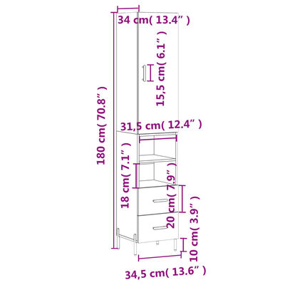 vidaXL Highboard sonoma eik 34,5x34x180 cm konstruert tre