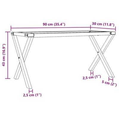 vidaXL Ben for salongbord X-ramme 90x30x43 cm støpejern