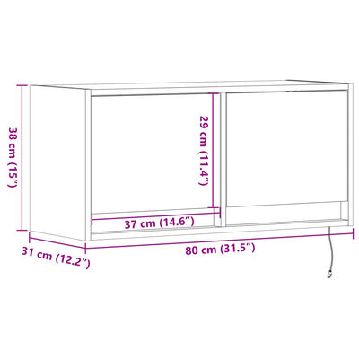 vidaXL Vegghengt TV-benk med LED brun eik 80x31x35 cm