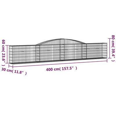 vidaXL Gabionkurv buet 400x30x60/80 cm galvanisert jern