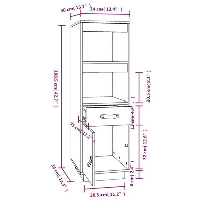 vidaXL Highboard honningbrun 34x40x108,5 cm heltre furu