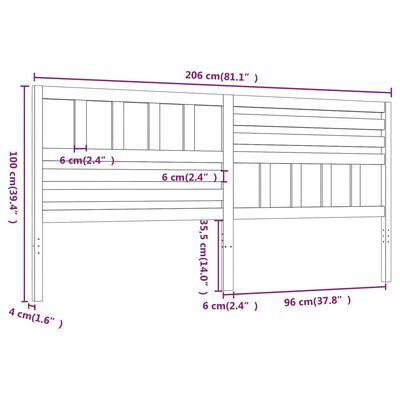 vidaXL Sengegavl svart 206x4x100 cm heltre furu