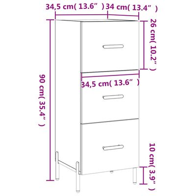 vidaXL Skjenk hvit 34,5x34x90 cm konstruert tre