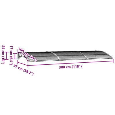 vidaXL Skjermtak grå 300x100 cm polykarbonat