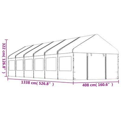 vidaXL Paviljong med tak hvit 13,38x4,08x3,22 m polyetylen