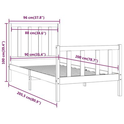 vidaXL Sengeramme heltre 90x200 cm