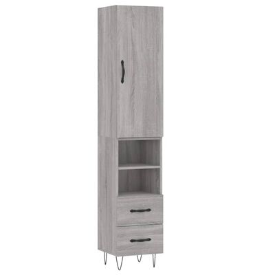 vidaXL Highboard grå sonoma 34,5x34x180 cm konstruert tre