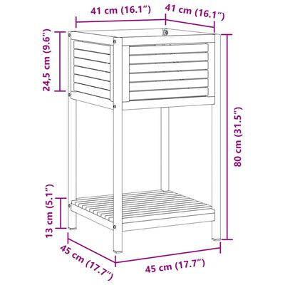 vidaXL Plantekasse med hylle 45x45x80 cm heltre akasie og stål