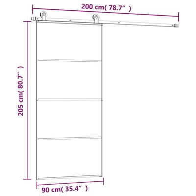 vidaXL Skyvedør med monteringssett 90x205 cm ESG glass og aluminium