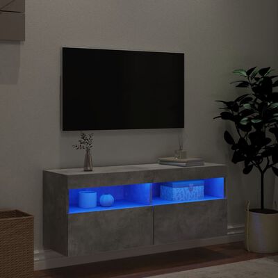 vidaXL Vegghengt TV-benk med LED-lys betonggrå 100x30x40 cm