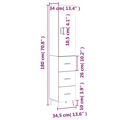 vidaXL Highboard brun eik 34,5x34x180 cm konstruert tre