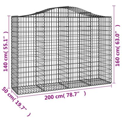 vidaXL Gabionkurver buede 12 stk 200x50x140/160 cm galvanisert jern