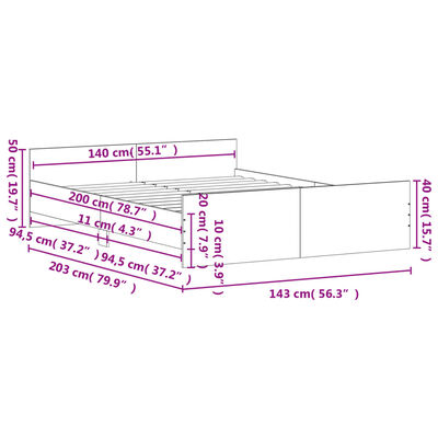 vidaXL Sengeramme med hode- og fotgavl sonoma eik 140x200 cm