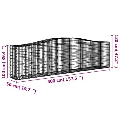 vidaXL Gabionkurv buet 400x50x100/120 cm galvanisert jern