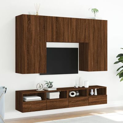 vidaXL Vegghengte TV-benker 2 stk brun eik 80x30x30 cm konstruert tre