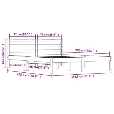 vidaXL Sengeramme heltre furu 150x200 cm hvit King Size