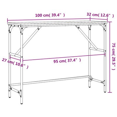 vidaXL Konsollbord røkt eik 100x32x75 cm konstruert tre