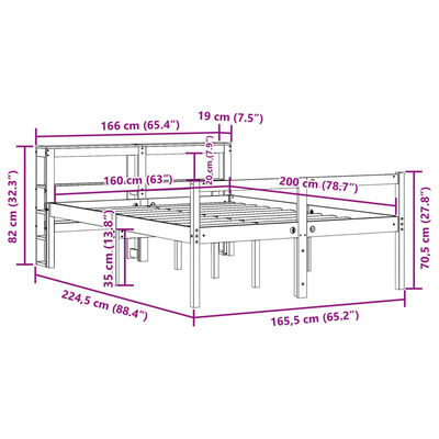 vidaXL Sengeramme med hodegavl voksbrun 160x200 cm heltre furu